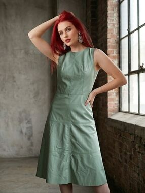 Simply Vera Vera Wang Sage Faux Leather A-Line Dress • Size S